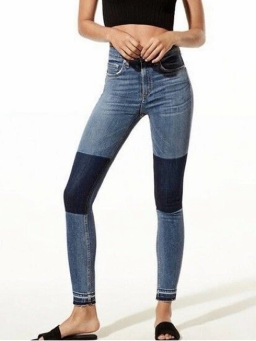 RAG & BONE OLANA Raw Hem Skinny Ankle Color Block Patchwork Jeans 25